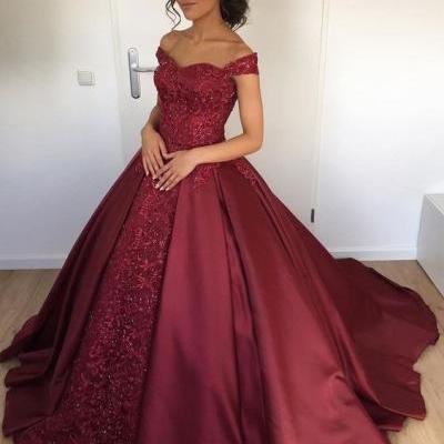 A line Princess Satin Lace Prom Dresses Long Ball Gown Burgundy Formal Evening Gown Junior Senior Cheap Party Dress Quinceanera Dress Wine Red Custom Plus size 2018 