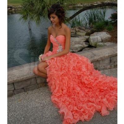 Cheap A line Sweetheart Pink High Low Prom Dresses Gowns 2016, Formal Evening Dresses Gowns, Homecoming Graduation Cocktail Party Dresses,Custom Plus size