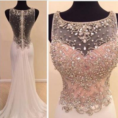 Custom Cheap Beaded Sexy Nude Back Long Ivory Prom Dresses Gowns 2016, Formal Evening Dresses Gowns, Homecoming Graduation Cocktail Party Dresses, Holiday Dresses, Plus size