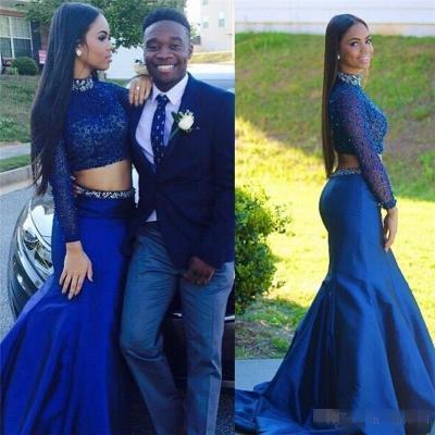 Custom Two 2 Pieces Prom Dresses Long Sleeves Prom Dress, Cheap Prom Dress, Royal Blue Prom Dress, Mermaid Prom Dress, Affordable Prom Dress, Junior Prom Dress,Royal Blue Formal Evening Dresses Gowns, Party Dresses, Plus size