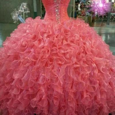 Quinceanera Dresses, Cheap Quinceanera Gown,vestidos de 15 anos,Quinceanera Dresses 2016,Sweet 16 Dresses,Debutante Dresses Gowns, Coral Quinceanera Dress