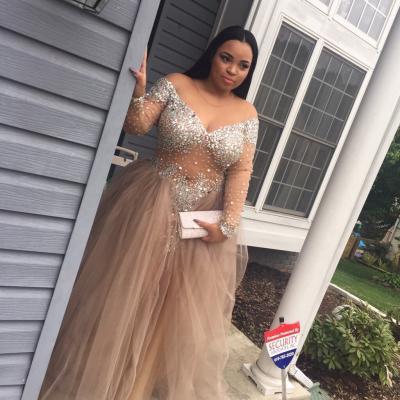 Plus size Prom Dress, Evening Dress Long Sleeves, Tulle Formal Dress, Off Shoulder Prom Dress, Prom Gown Plus size,Champagne Party Dress, Graduation Dress Cheap, Maxi Dress 