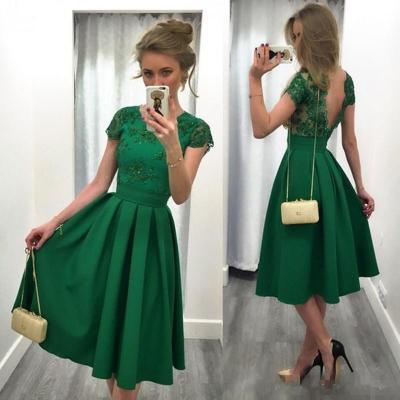 Green Prom Dress,Knee Length Prom Gown,Prom Dresses Short Sleeves,Prom Dresses,Ball Gown, Party Dress,Cocktail Dress,Graduation Dress