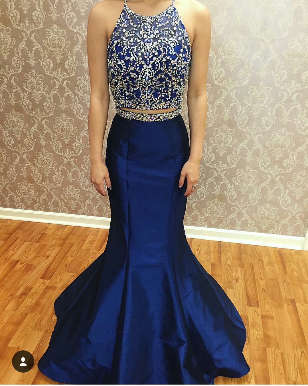 Mermaid Prom Dress Gown Two Piece Prom Dress Royal Blue Prom Dress