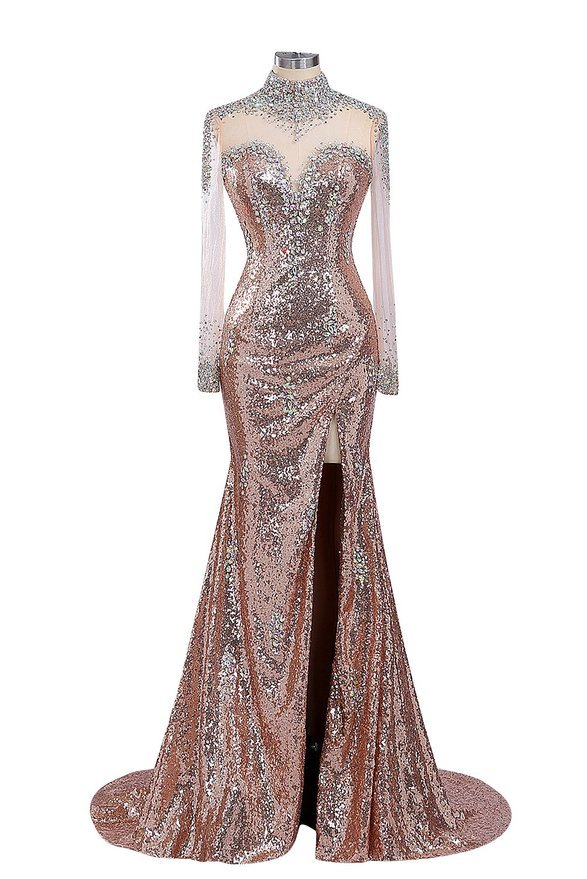 champagne sequin dress long