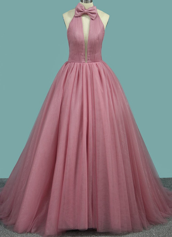 Pink Prom Dress, Prom Dress Long, Halter Prom Dress, Princess Prom Dress, Ball Gown Prom Dress,prom Evening Dress,prom Dress A Line, Prom Dress