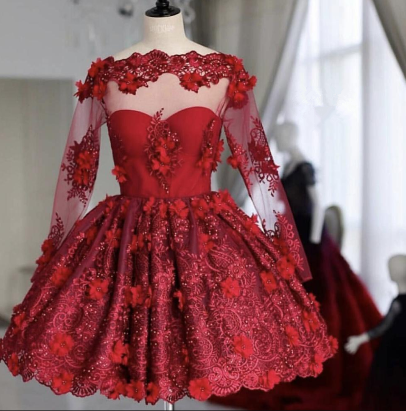 Burgundy Homecoming Dress With Long Sleeves Prom Dress Short Cocktail Party Holiday Dress
