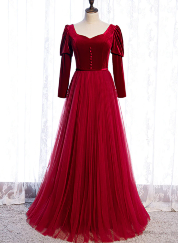 Women Vintage Wine Red Prom Dress Elegant Long Formal Evening Gown