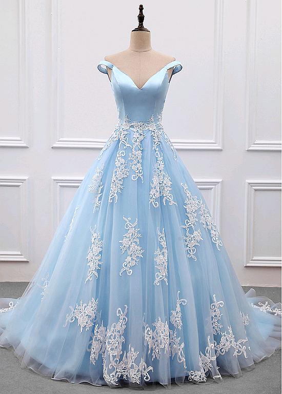 Women Light Blue Princess Prom Dress Elegant Formal Evening Gown