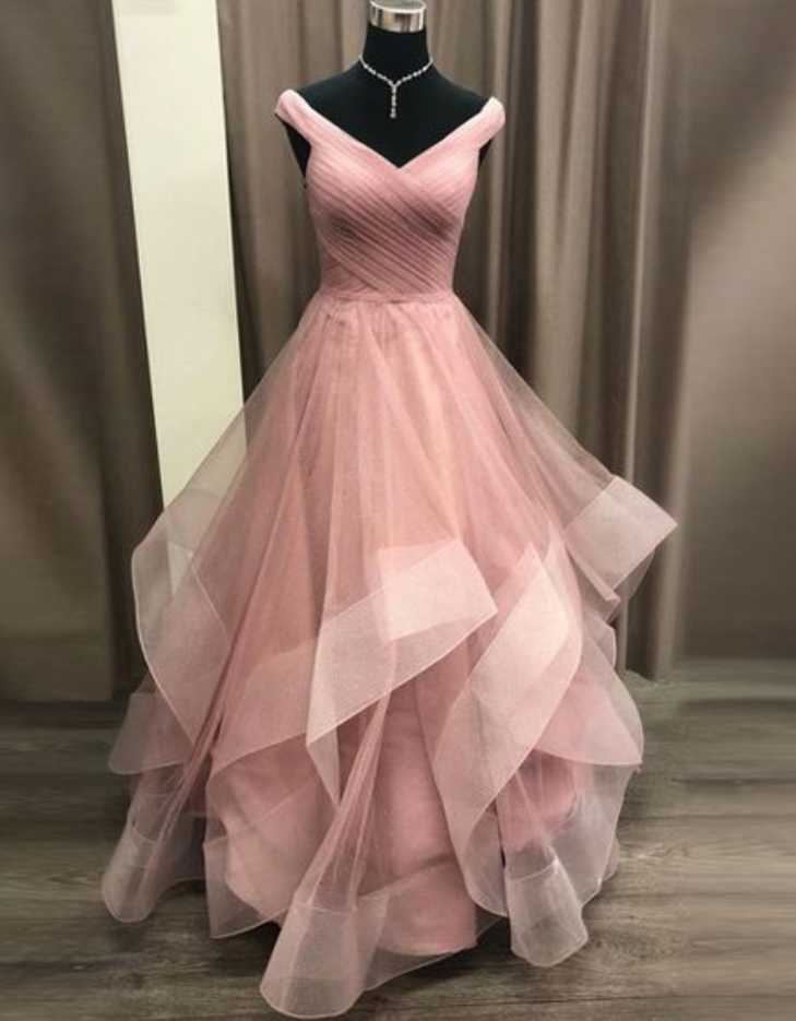 Pink Princess Tulle Prom Dress 2023 Elegant Formal Evening Gown