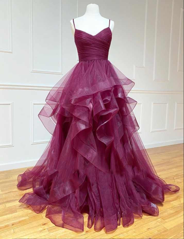 Purple Tulle Prom Dress Princess Elegant Formal Evening Gown