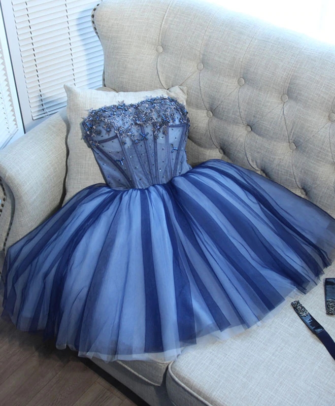 Dusty Blue Homecoming Dress Prom Dress Short Strapless
