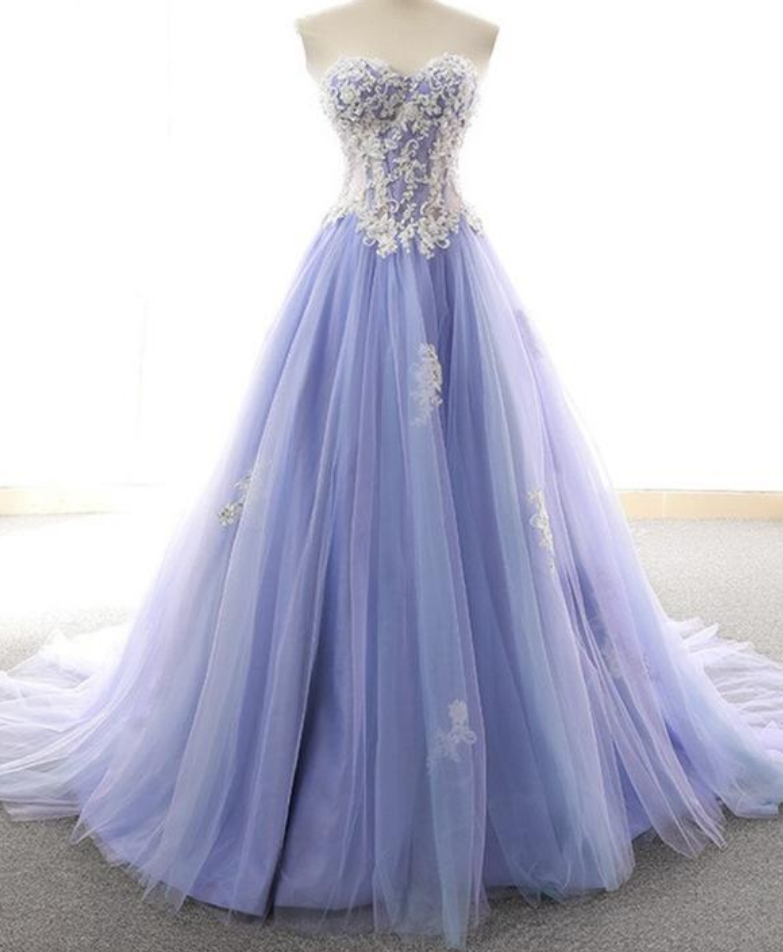 Light Blue Princess Tulle Prom Dress With Appliques Formal Evening Gown