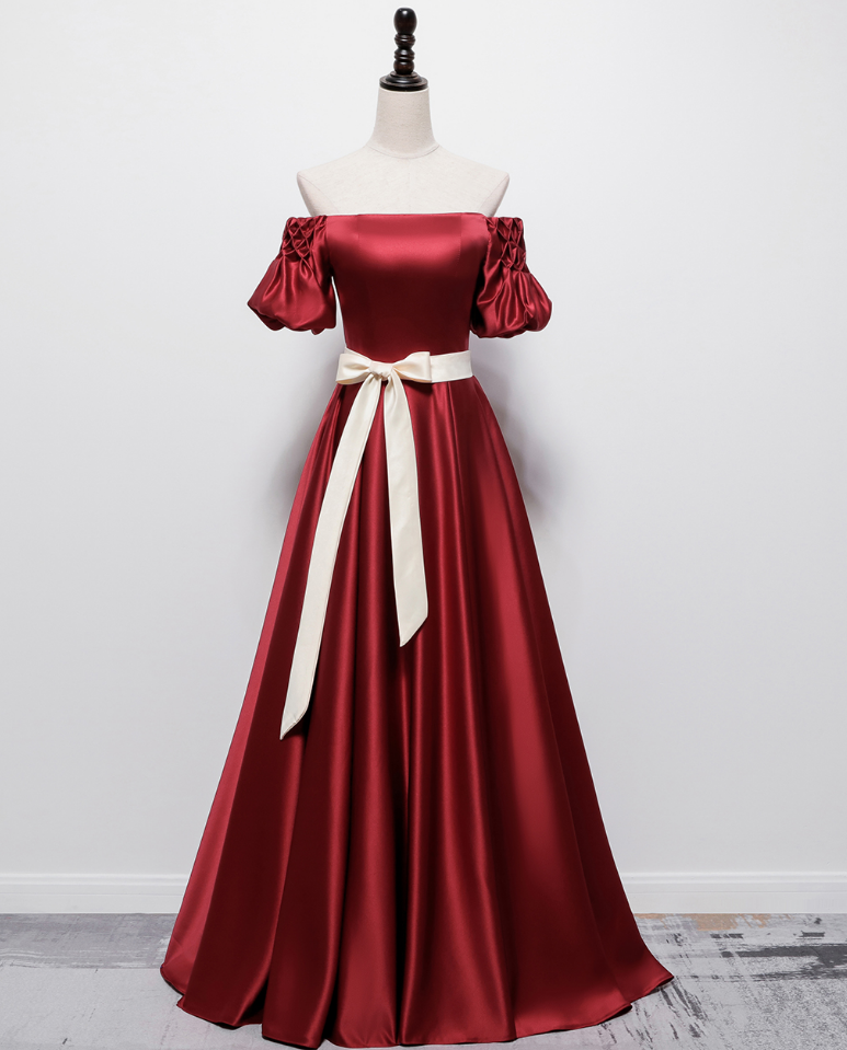 Burgundy Satin Prom Dress Princess Long Formal Evening Gown
