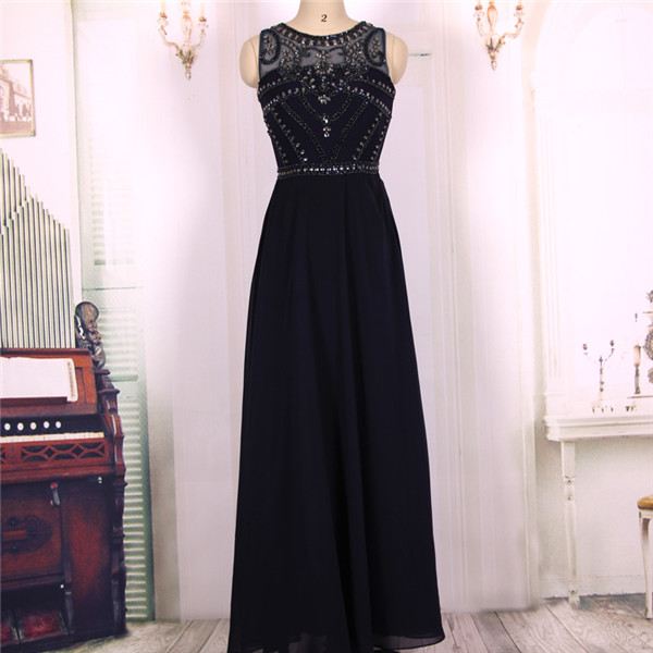 2016 A Line Heavy Beaded Chiffon Long Navy Blue Prom Dresses Gowns, Formal Evening Dresses Gowns, Homecoming Graduation Cocktail Party Dresses
