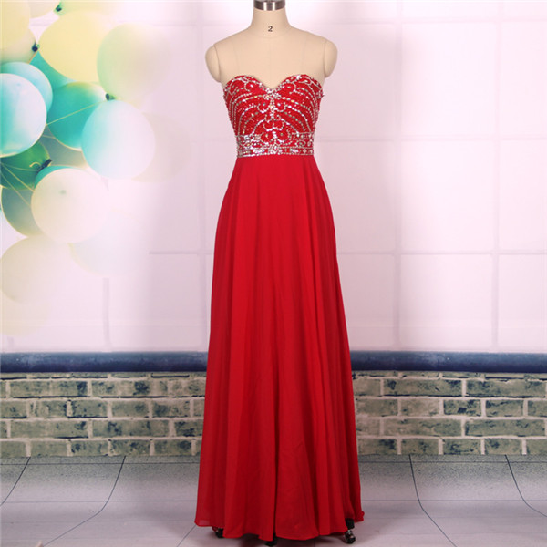 2016 Sweetheart Heavy Beaded Chiffon Long Red Prom Dresses Gowns, Formal Evening Dresses Gowns, Homecoming Graduation Cocktail Party Dresses