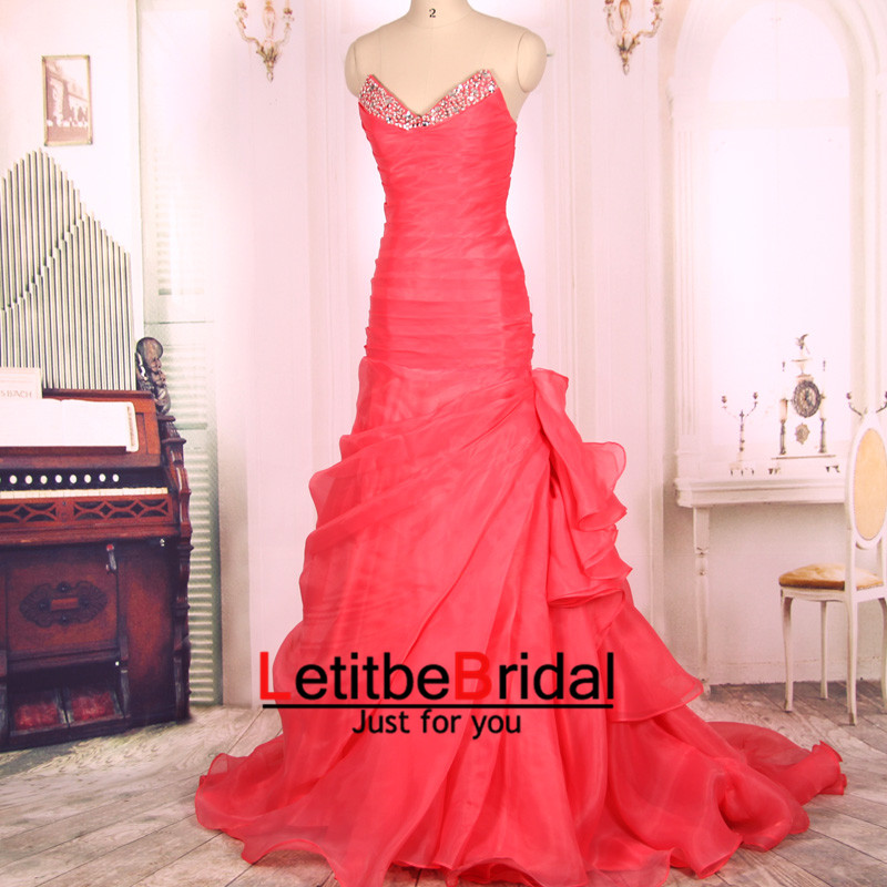 2016 Ball Gown Prom Dress Watermelon Long Mermaid Prom Dresses Gowns