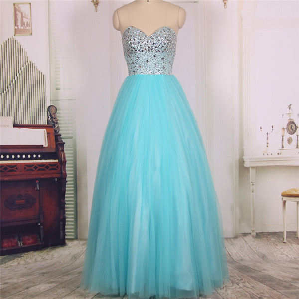2016 Sweetheart Heavy Beaded Tulle Long Blue Prom Dresses Ball Gowns, Formal Evening Dresses Gowns, Homecoming Graduation Cocktail Party Dresses