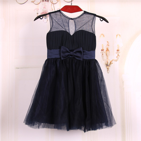 2016 A Line Princess Knee Length Tulle Navy Blue Flower Girl Dresses With Sash And Bow,baby Dress