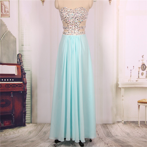 Sweetheart Beaded Chiffon Long Sexy Light Blue Prom Dresses Gowns 2016, Formal Evening Dresses Gowns, Homecoming Graduation Cocktail Party