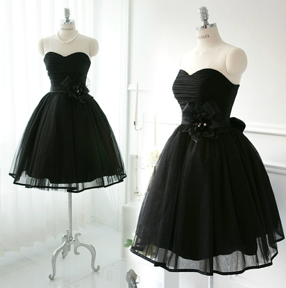 Ball Gown Sweetheart Black Short Prom Dresses Gowns, Formal Evening Dresses Gowns, Homecoming Graduation Cocktail Party Dresses, Littke Black