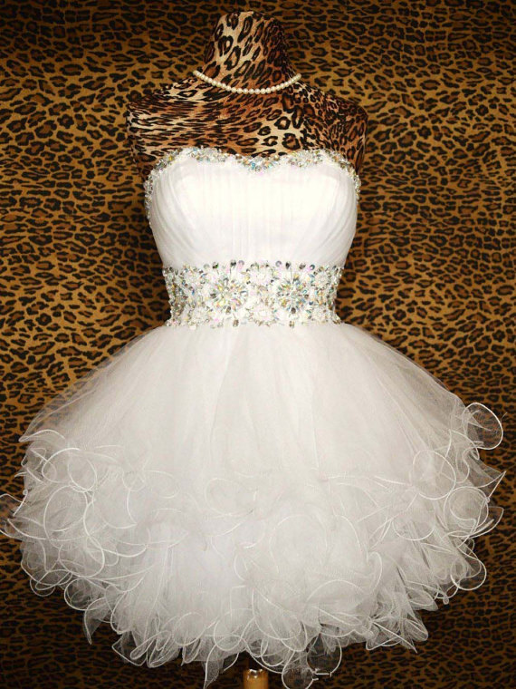 Ball Gown Sweetheart Beaded Tulle Short White Prom Dresses Gowns 2016, Formal Evening Dresses Gowns, Homecoming Graduation Cocktail Party