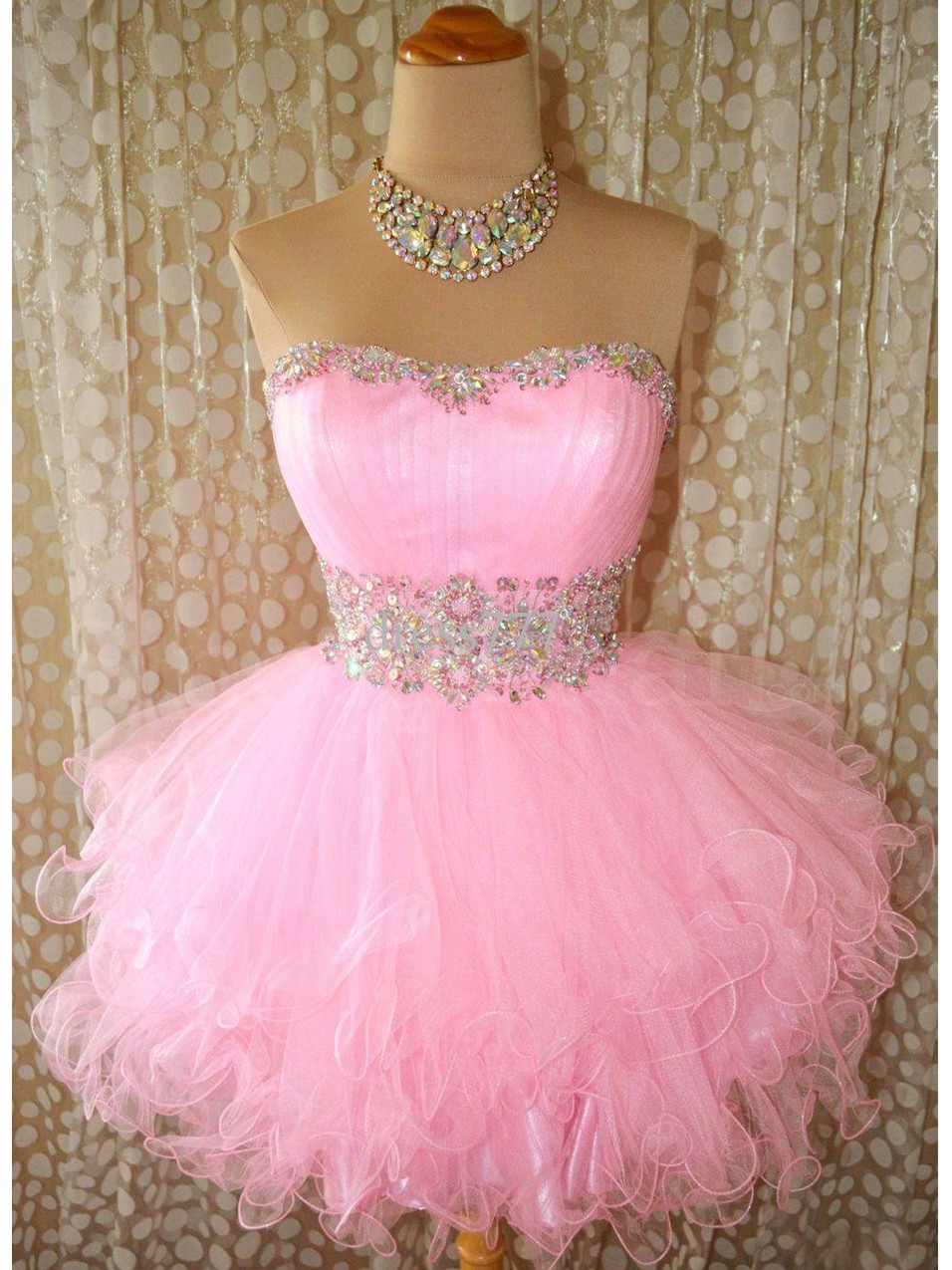 Ball Gown Sweetheart Beaded Tulle Short Pink Prom Dresses Gowns 2016, Formal Evening Dresses Gowns, Homecoming Graduation Cocktail Party