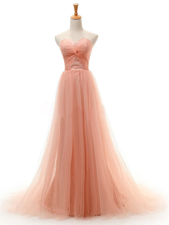 2016 A Line Sweetheart Tulle Coral Pink Long Prom Dresses Gowns, Formal Evening Dresses Gowns, Homecoming Graduation Cocktail Party