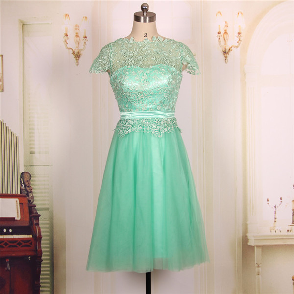 Custom Ball Gown Cap Sleeves Lace Short Turquoise Prom Dresses Gowns 2016,formal Evening Dresses Gowns, Homecoming Graduation Cocktail Party