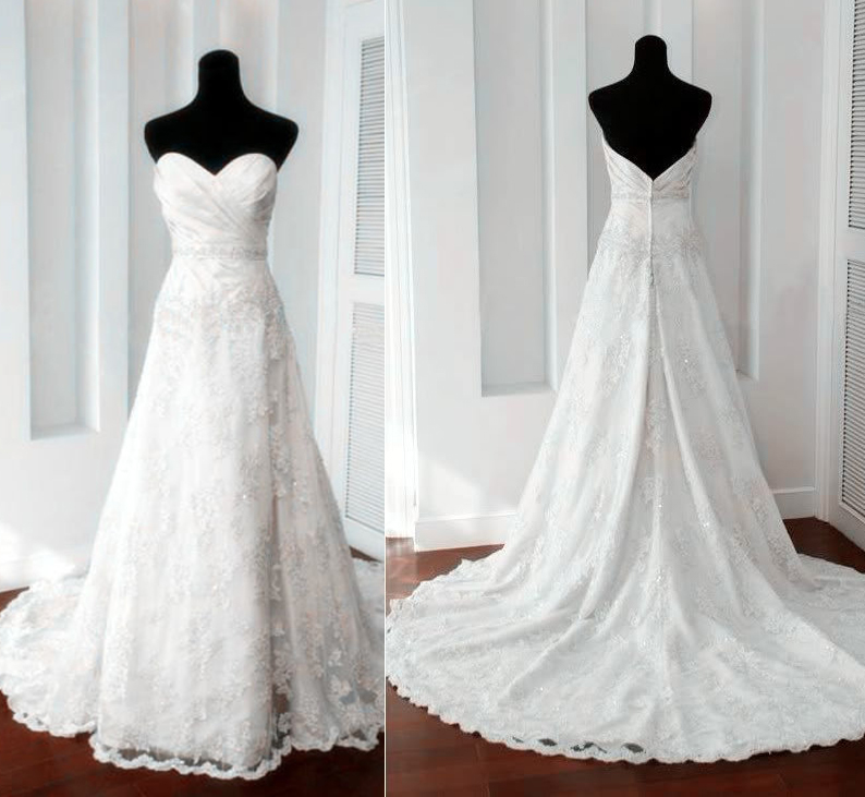 Custom A Line Sweetheart Low Back Ivory Lace Wedding Dresses 2016 Gowns With Long Train, Bridal Dresses Gowns