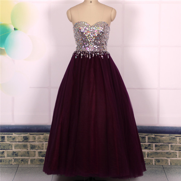 Custom Ball Gown Sweetheart Beaded Tulle Long Purple Prom Dresses Gowns 2016, Formal Evening Dresses Gowns, Homecoming Graduation Cocktail