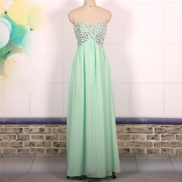 Custom A Line Beaded Sweetheart Emire Waist Chiffon Long Mint Green Prom Dresses Gowns 2016, Formal Evening Dresses Gowns, Homecoming Graduation