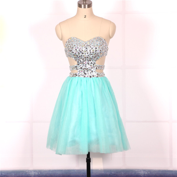 Custom Ball Gown Sweetheart Beaded Short Blue Prom Dresses Gowns 2016,formal Evening Dresses Gowns, Homecoming Graduation Cocktail Party Dresses
