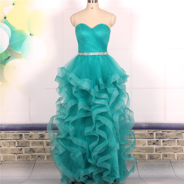 Custom Ball Gown Sweetheart Ruffle Tiered Long Turquoise Prom Dresses Gowns 2016,formal Evening Dresses Gowns, Homecoming Graduation Cocktail