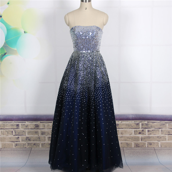 Custom Ball Gown Strapless Bling Bling Long Navy Blue Prom Dresses Gowns 2016,formal Evening Dresses Gowns, Homecoming Graduation Cocktail Party