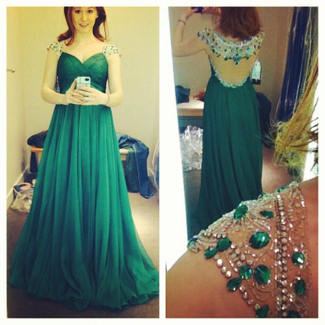 Teal Sequined Prom Dress