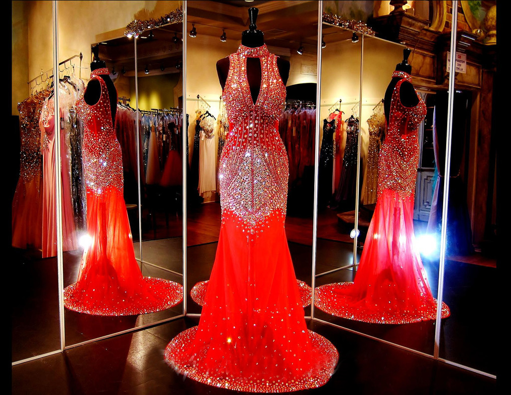 Custom Sparkle Chiffon V Neck V Back Beaded Chiffon Long Mermaid Red Prom Dresses, Prom Gowns, Dresses For Prom, Prom Dress 20176, Affordable