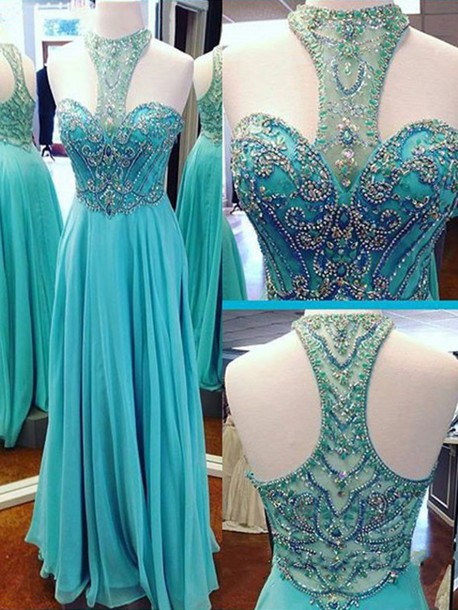 Custom Beaded Turquoise Prom Dresses, Prom Dress, Long Sexy Prom Dress, Prom Dress 2016, Affordable Prom Dress, Junior Prom Dress,formal Evening