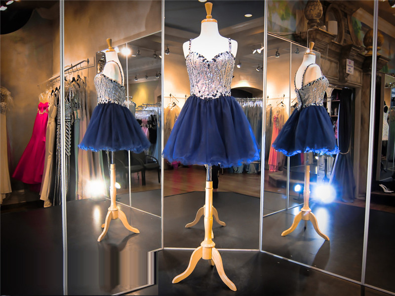 Navy Blue Prom Dress,short Prom Dress,prom Dress With Spaghetti Straps, Prom Dress,prom Dress 2016,8th Grade Prom Dress,navy Blue Evening Dress,