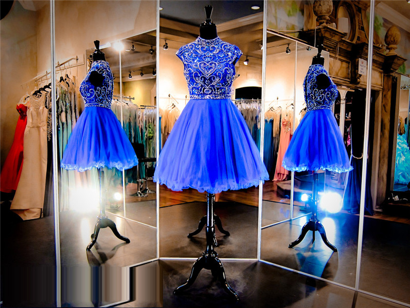 Royal Blue Prom Dress,short Prom Dress,high Neck Prom Dress, Prom Dress,prom Dress 2016, 8th Grade Prom Dress,sparkle Prom Dress, Mini Prom