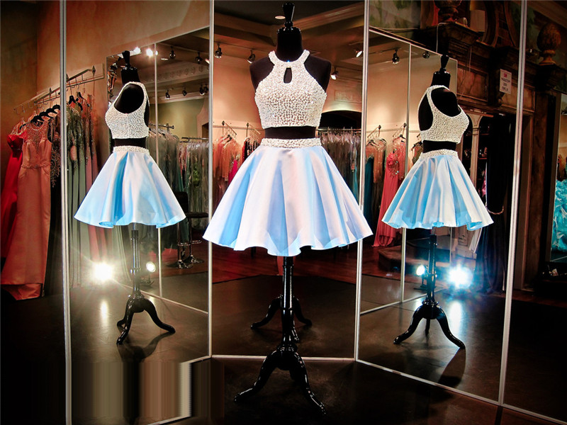 Light Blue Prom Dress,short Prom Dress,2 Piece Prom Dress, Prom Dress,prom Dress 2016, 8th Grade Prom Dress,open Back Prom Dress, Sexy Prom