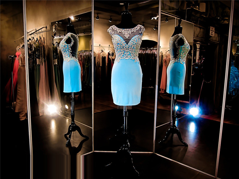 Light Blue Prom Dress,short Prom Dress,prom Dress With Illusion Back, Prom Dress,prom Dress 2016, Sexy Prom Dress, Sexy Homecoming Dress, 8th