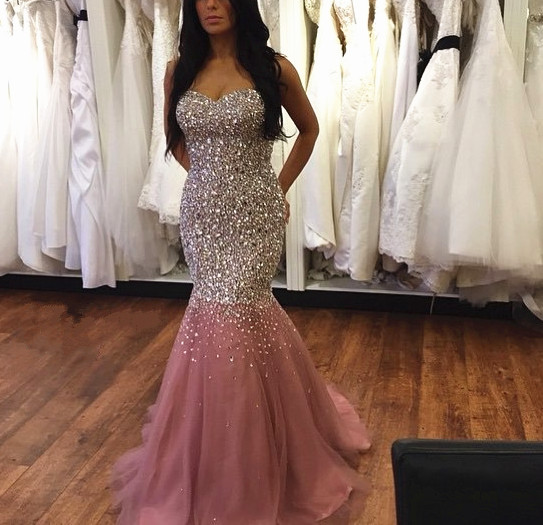 blush mermaid prom dress