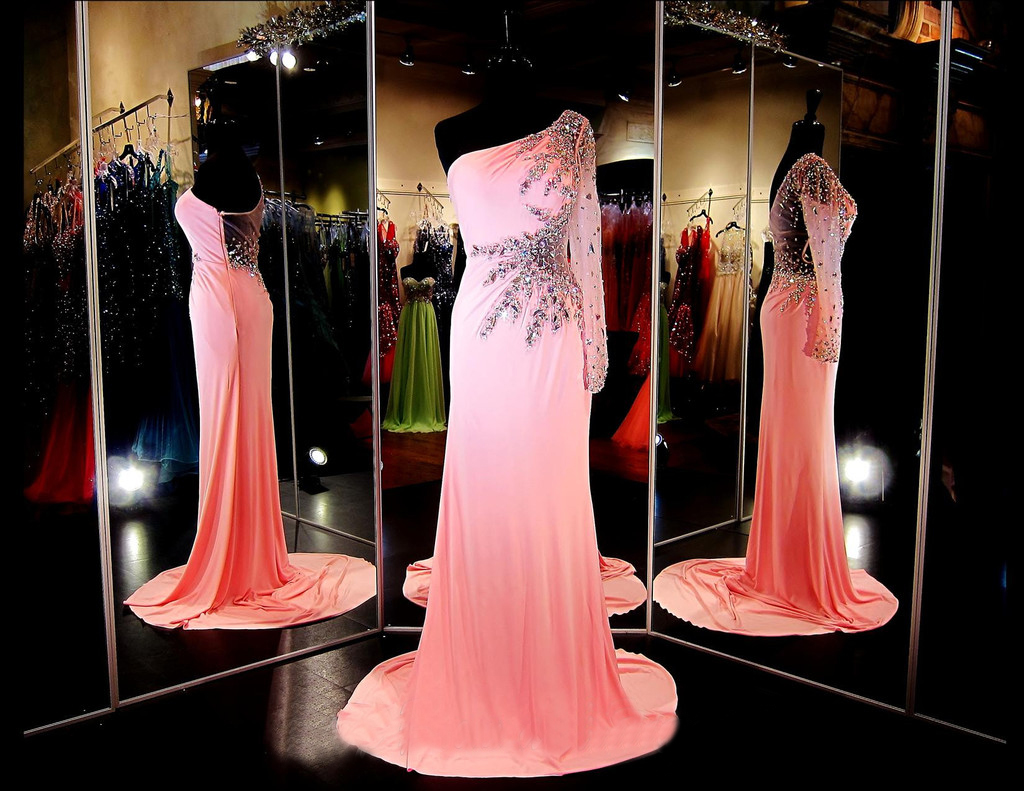 Pink Prom Dress, Mermaid Prom Dress,prom Dress One Shoulder,prom Gown, Evening Dress Rt0006