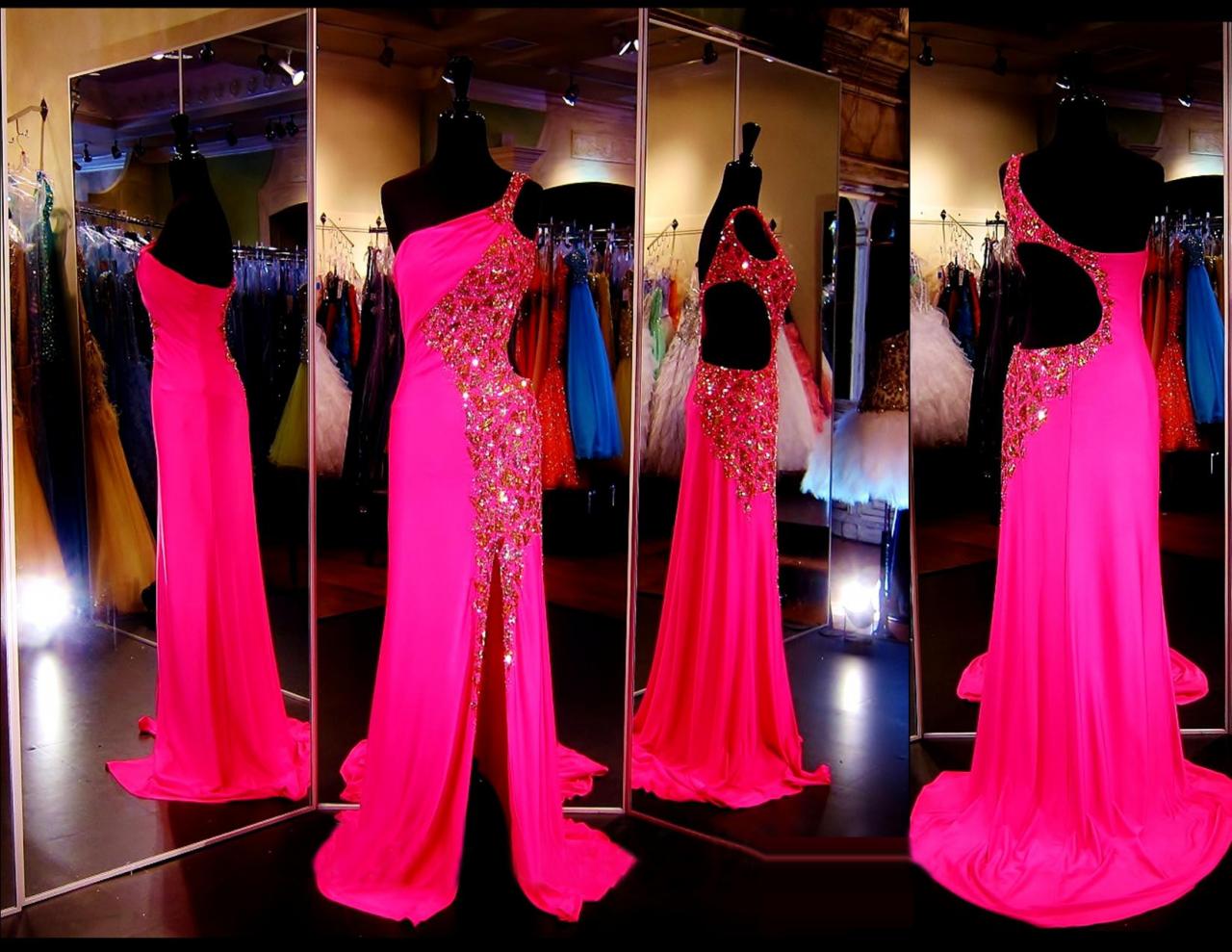 Pink Prom Dress, Prom Dress With Split,prom Dress One Shoulder,prom Gown, Evening Dress Rt0007