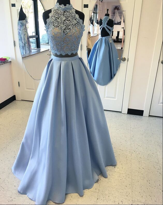 Prom Dresses, Prom Gown,two Piece Prom Dress,lace Prom Dress,light Sky Blue Prom Dress,formal Dress,evening Dress Rt0080