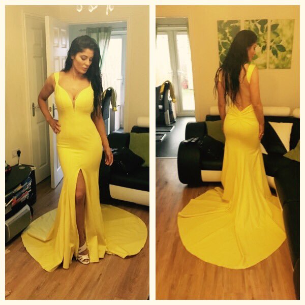 yellow backless prom dress