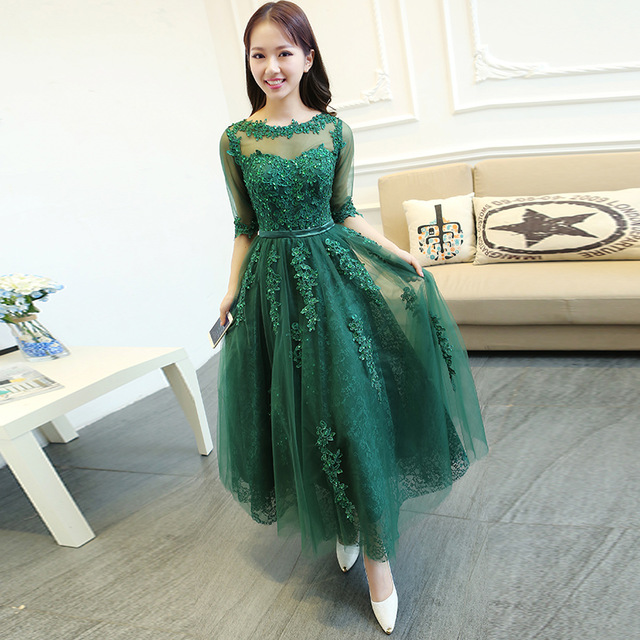 Prom Dress,prom Gown,green Prom Dress,ankle Length Prom Dress,prom Dress Half Sleeves,lace Prom Dress,prom Dress ,formal Dress,evening