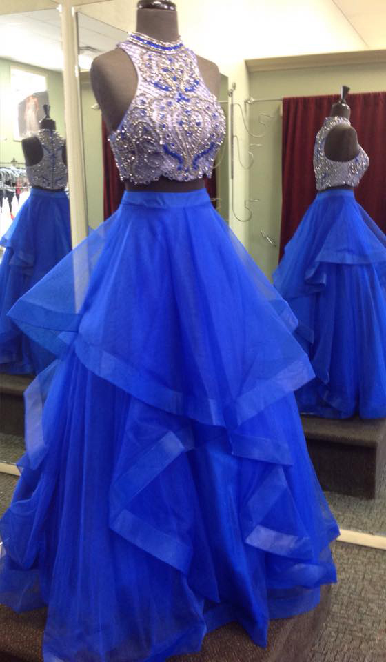 Royal Blue Two Piece Prom Dress Gown Beaded,formal Dress,cocktail Dress,evening Dress,graduaiton Dress