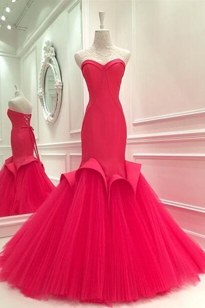 Long Mermaid Hot Pink Prom Dress Gown Cheap,Evening Dress,Formal Dress,Cocktail Dress,Party Dress,Graduation Dress 